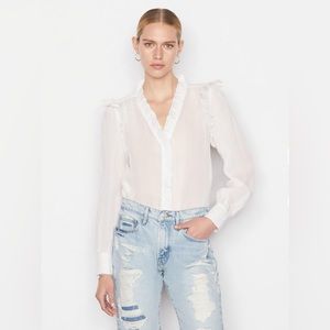FRAME Lauren Long Sleeve Ruffle Blouse in Blanc